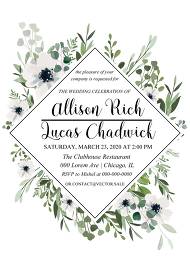 Engagement party invitation watercolor greenery herbal and white anemone 5x7 in edit online