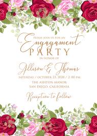 Engagement party wedding invitation set red pink rose greenery wreath card template 5x7 in customize online