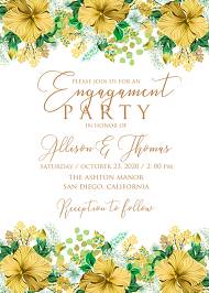 Engagement party wedding invitation set yellow lemon hibiscus tropical flower hawaii aloha luau 5x7 in invitation editor