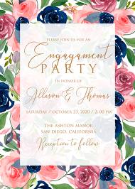 Engagement party wedding invitation watercolor navy blue rose marsala peony pink anemone greenery 5x7 in customize online