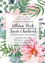 Engagement shower invitation pink garden rose peach chrysanthemum succulent greenery 5x7 in edit online