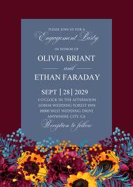 Engagement sunflower peony marsala burgundy blue greenery hippophae wedding Invitation set 5x7 in edit online