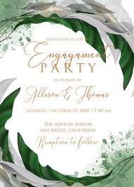 Engagement wedding invitation set watercolor splash greenery floral wreath, floral, herbs garland gold frame 5x7 in maker