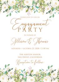 Engagement wedding invitation set white rose peony herbal greenery 5x7 in edit online