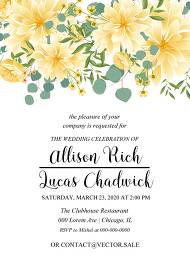 Engagement wedding party invitation dahlia yellow chrysanthemum flower eucalyptus card template 5x7 in edit online