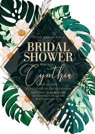 Green emerald foil gold tropical monstera palm leaves bridal shower wedding invitation set 5x7 in maker online editor