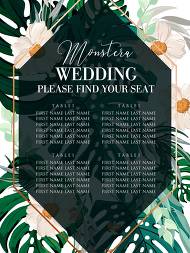 Green emerald foil gold tropical monstera palm leaves seating chart wedding invitation set 18x24 in maker customize online