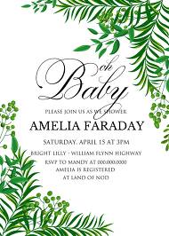 Greenery baby shower wedding invitation set watercolor herbal design 5x7 in edit online