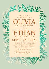 Greenery gold foil pressed wedding invitation set spring mint green 5x7 in customizable template