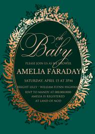 Greenery herbal gold foliage emerald green wedding invitation set baby shower card template 5x7 in personalized invitation
