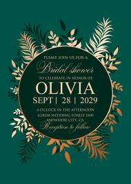 Greenery herbal gold foliage emerald green wedding invitation set card template bridal shower 5x7 in maker