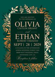 Greenery herbal gold foliage emerald green wedding invitation set card template 5x7 in 