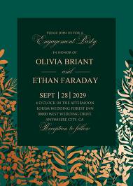 Greenery herbal gold foliage emerald green wedding invitation set engagement party card template 5x7 in edit online