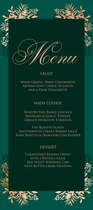 Greenery herbal gold foliage emerald green wedding invitation set menu card template 4x9 in online maker