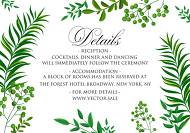 Greenery wedding details card invitation set watercolor herbal design 5x3.5 in personalized invitation