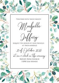 Greenery wedding invitation set watercolor herbal background 5x7 in