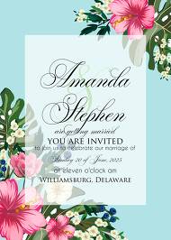Hibiscus wedding invitation card template blue background