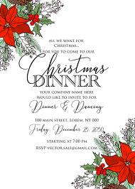 Holiday Merry Christmas Party Invitation red poinsettia flower fir tree printable flyer 5x7 in download