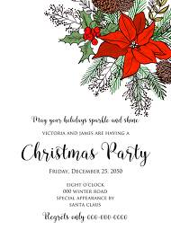 Holiday Merry Christmas Party Invitation red poinsettia flower fir tree printable flyer 5x7 in maker