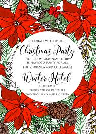 Holiday Merry Christmas Party Invitation red poinsettia flower fir tree printable flyer 5x7 in wedding invitation maker