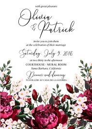 Marsala peony wedding Invitation bohemian burgundy greenery 5x7 in online editor