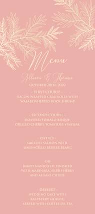 Menu wedding invitation cards embossing blush pink gold foil herbal greenery 4x9 in create online invitation editor
