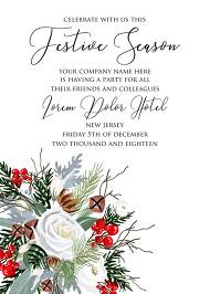 Merry Christmas Party Invitation winter floral wreath fir white rose red berry 5x7 in create online