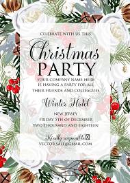 Merry Christmas Party Invitation winter floral wreath fir white rose red berry 5x7 in create online