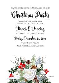 Merry Christmas Party Invitation winter floral wreath fir white rose red berry 5x7 in customize online