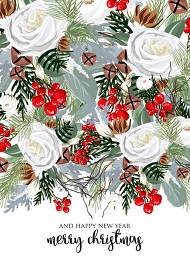 Merry Christmas Party Invitation winter floral wreath fir white rose red berry 5x7 in edit template