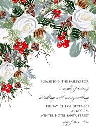 Merry Christmas Party Invitation winter floral wreath fir white rose red berry 5x7 in edit template
