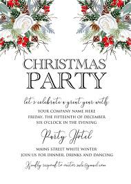 Merry Christmas Party Invitation winter floral wreath fir white rose red berry 5x7 in instant maker