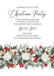 Merry Christmas Party Invitation winter floral wreath fir white rose red berry 5x7 in instant maker