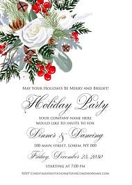 Merry Christmas Party Invitation winter floral wreath fir white rose red berry 5x7 in online editor