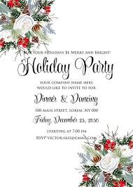 Merry Christmas Party Invitation winter floral wreath fir white rose red berry 5x7 in download