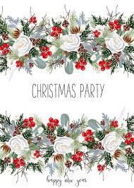 Merry Christmas Party Invitation winter floral wreath fir white rose red berry 5x7 in maker