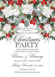 Merry Christmas Party Invitation winter floral wreath fir white rose red berry 5x7 in personalized invitation
