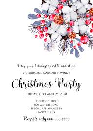 Merry Christmas party Invitation Winter holiday floral wreath fir misletoe cranberry 5x7 in create online