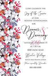 Merry Christmas party Invitation Winter holiday floral wreath fir misletoe cranberry 5x7 in customize online