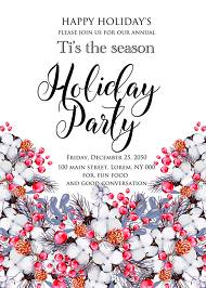 Merry Christmas party Invitation Winter holiday floral wreath fir misletoe cranberry 5x7 in edit template