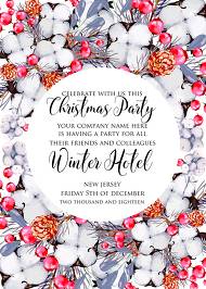Merry Christmas party Invitation Winter holiday floral wreath fir misletoe cranberry 5x7 in instant maker