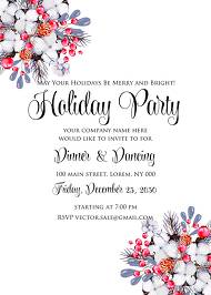 Merry Christmas party Invitation Winter holiday floral wreath fir misletoe cranberry 5x7 in invitation editor