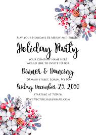 Merry Christmas party Invitation Winter holiday floral wreath fir misletoe cranberry 5x7 in invitation maker