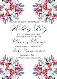 Merry Christmas party Invitation Winter holiday floral wreath fir misletoe cranberry 5x7 in download