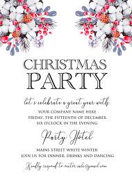 Merry Christmas party Invitation Winter holiday floral wreath fir misletoe cranberry 5x7 in editor