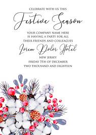 Merry Christmas party Invitation Winter holiday floral wreath fir misletoe cranberry 5x7 in maker