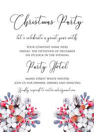 Merry Christmas party Invitation Winter holiday floral wreath fir misletoe cranberry 5x7 in template