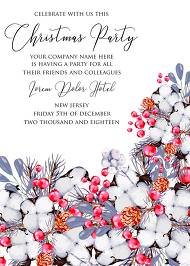 Merry Christmas party Invitation Winter holiday floral wreath fir misletoe cranberry 5x7 in wedding invitation maker