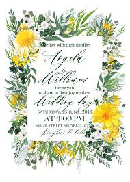 Mimosa yellow greenery herbs wedding invitation set 5x7 in