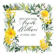 Mimosa yellow greenery herbs wedding invitation set save the date card 5.25x5.25 in invitation maker